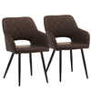 2 Pcs Brown GreyDining Chairs Faux Leather Diamond Cushion Seat With Hole