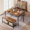 Dining Table Set for 4,Rectangular Table with Upholstered Chairs& Storage Benche