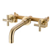 Bathroom Brass 2 Handles Wall Mounted Swivel Spout Sink Faucet Basin Mixer Taps
