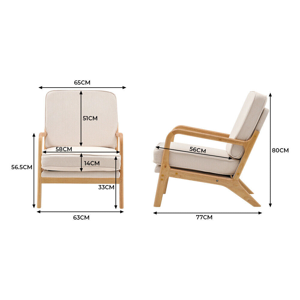 Accent Armchair Wooden Armest Frame Single Padded Sofa Chair Leisure Guest Seat