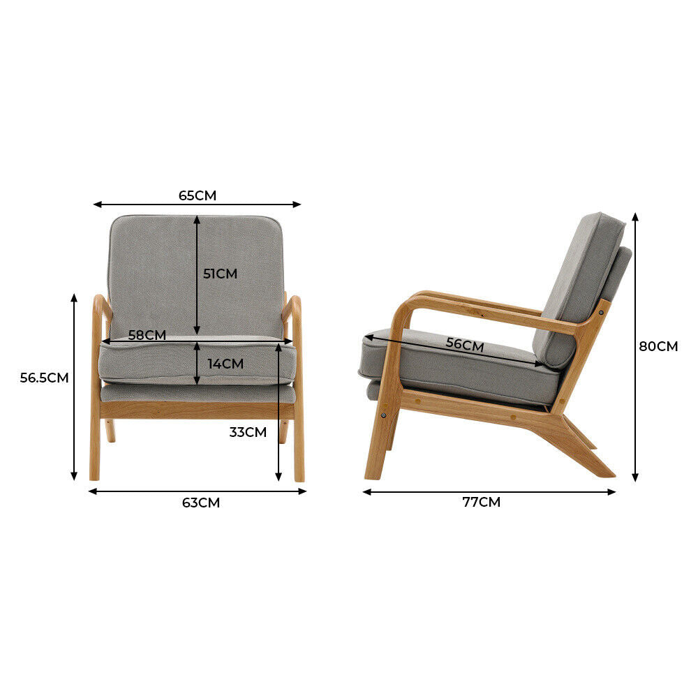 Accent Armchair Wooden Armest Frame Single Padded Sofa Chair Leisure Guest Seat