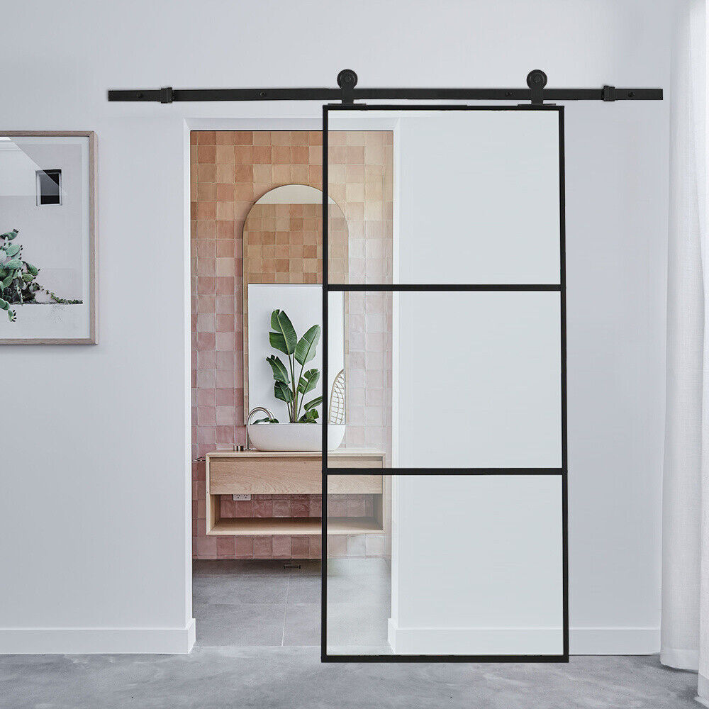 Clear / Frosted Glass Barn Door Sliding Hardware Kit 6-7FT / Door with Track Kit