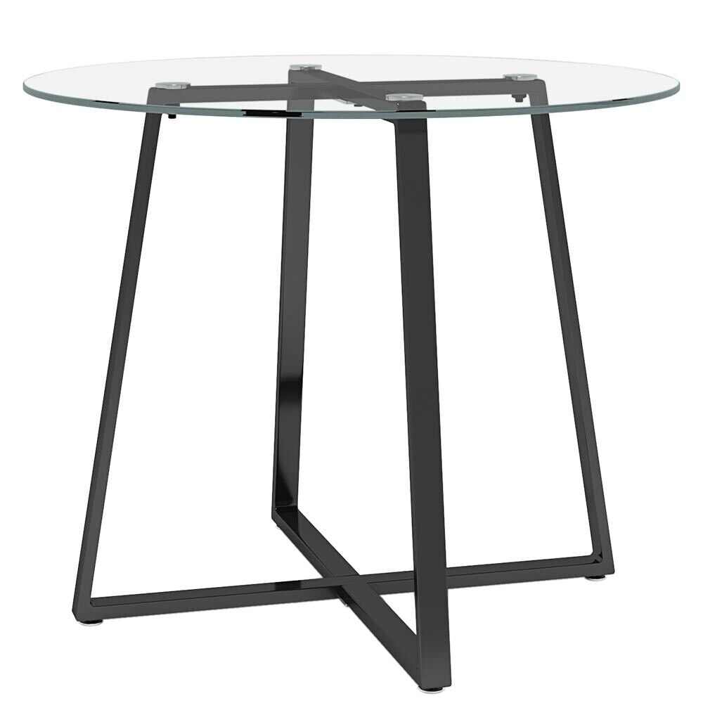 Modern Clear/Black Glass Round Dining Table With Metal Legs Kitchen Furniture