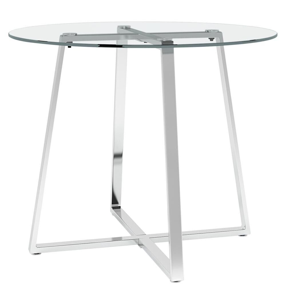 Modern Clear/Black Glass Round Dining Table With Metal Legs Kitchen Furniture