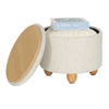 Round Stool with Storage Space Footstool Linen Cover Padded Ottoman Wood Legs