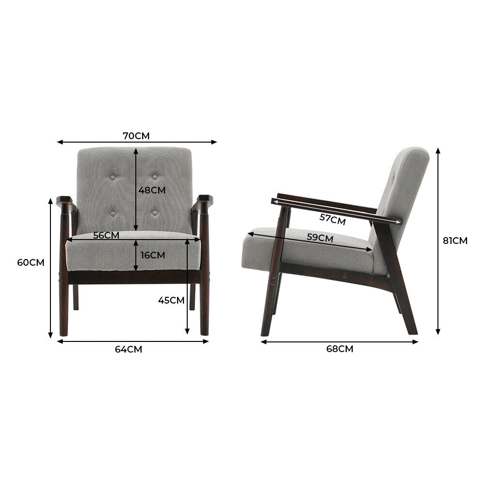 Accent Armchair Wooden Armest Frame Single Padded Sofa Chair Leisure Guest Seat