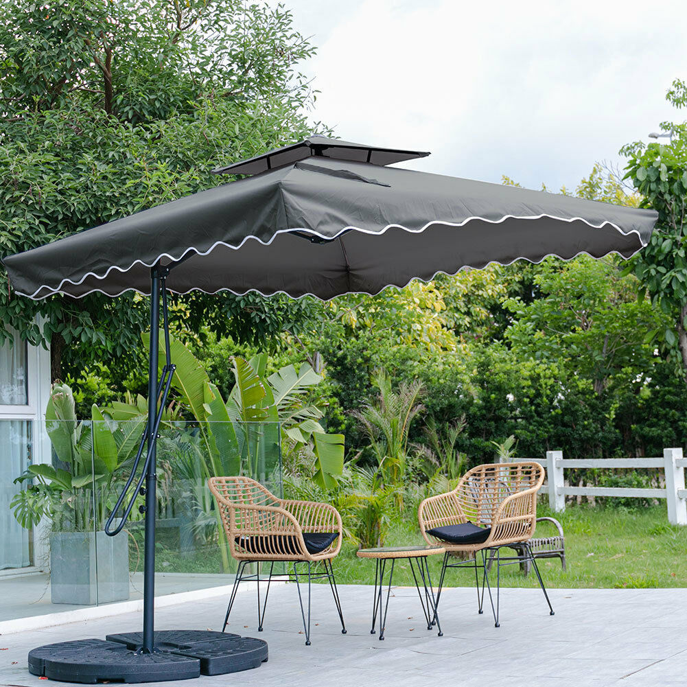 2.5m Home Garden Sun Shade Umbrella Outdoor Patio Square Parasol Cantilever Base