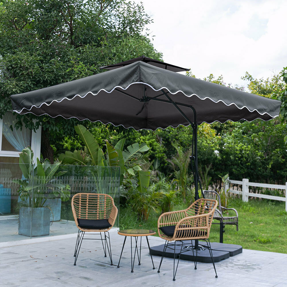 2.5m Home Garden Sun Shade Umbrella Outdoor Patio Square Parasol Cantilever Base