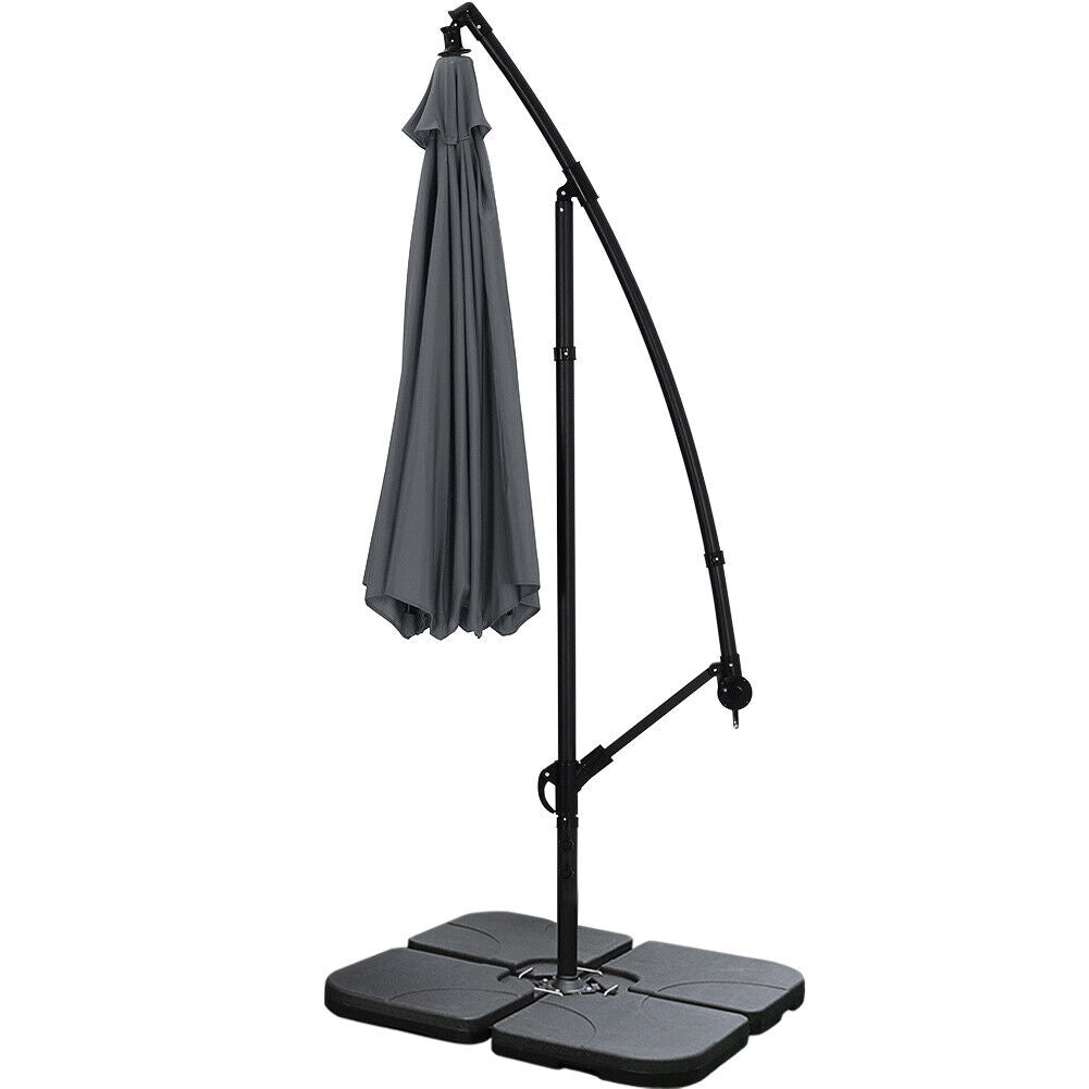 3M Garden Parasol Outdoor Hanging Banana Umbrella Cantilever Sun Shade w/ Base