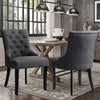 Kitchen Dining Room Chairs Grey Linen Padded Seat Buttoned High Back Wood Legs