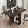 Folding Dining Table w/ Drop Leaf, Space Saving Kitchen Table w/ Storage Shelves
