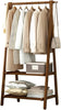 Bamboo Folding Clothes Rail 2 Tiers Hooks Bags Coat Stand Hanger Hallway Bedroom