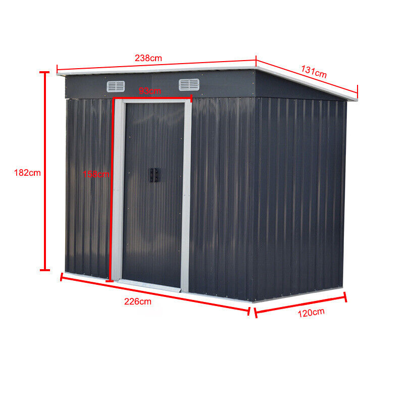 Pent Roof Garden Shed 8 x 4ft Galvanized Steel Shed House Outdoor Storage w/Base