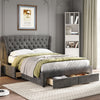 Fabric Upholstered Storage Bed Frame Single Double with Headboard and 4 Drawers
