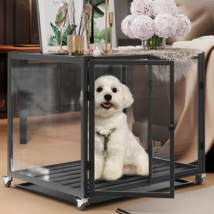 Large Pet Dog Crate See Through Glass Kennel Cage Strong Aluminum Frame Lockable