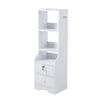 White Tall Cabinet Bedside Table Storage Narrow Chest of 2Drawer&Shelves Storage