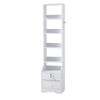 White Tall Cabinet Bedside Table Storage Narrow Chest of 2Drawer&Shelves Storage