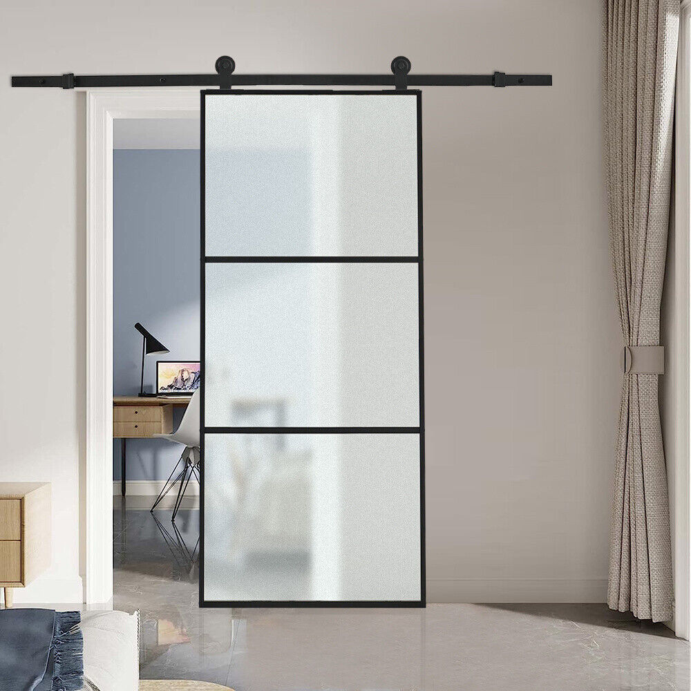 Sliding Barn Door Glass Door Hardware Kit 6-7FT / Door with Track Kit Unit