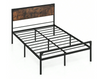 Double Bed Frame Industrial Metal Platform Bed with Headboard and Footboard