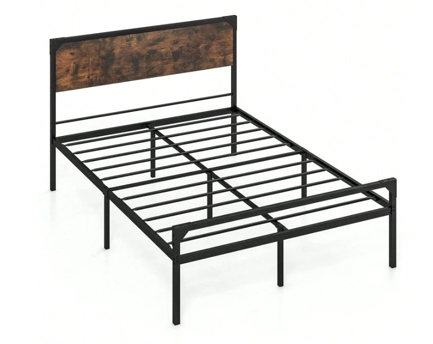 Double Bed Frame Industrial Metal Platform Bed with Headboard and Footboard