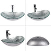 Bathroom Sink Basin Hand Wash Counter Top Oval Glass Bowl Pop up Tap Waste Set
