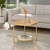 Luxury Glass Coffee Table 2-Tier Metal Frame Round End Table with Storage Shelf