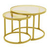 Set of 2 Nesting Coffee Tables Set Round Glass Top Living Room Side End Table