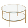 Large Round Coffee Table 2-Tier Storage Display Rack Clear Glass Top Metal Frame