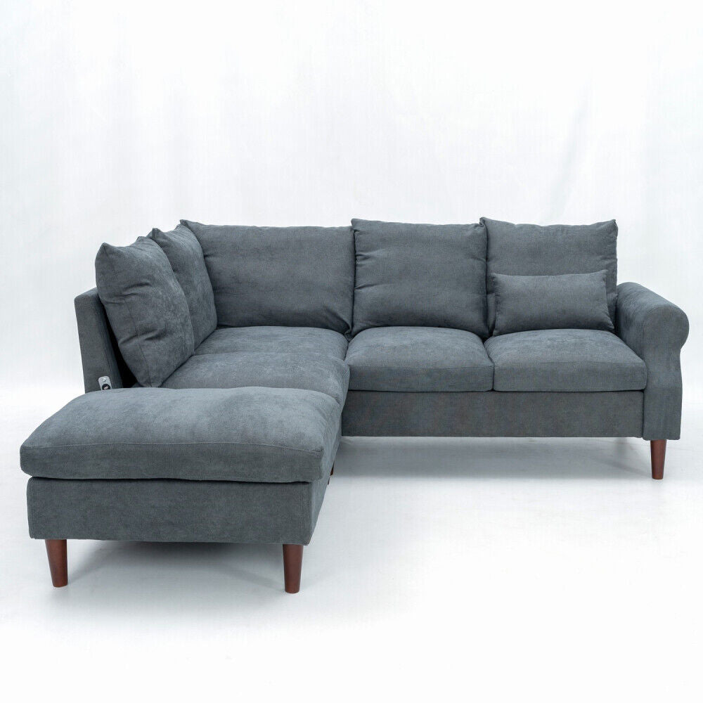 L-Shaped Corner Sofa, Sectional Couch with Built-in USB Port Chaise