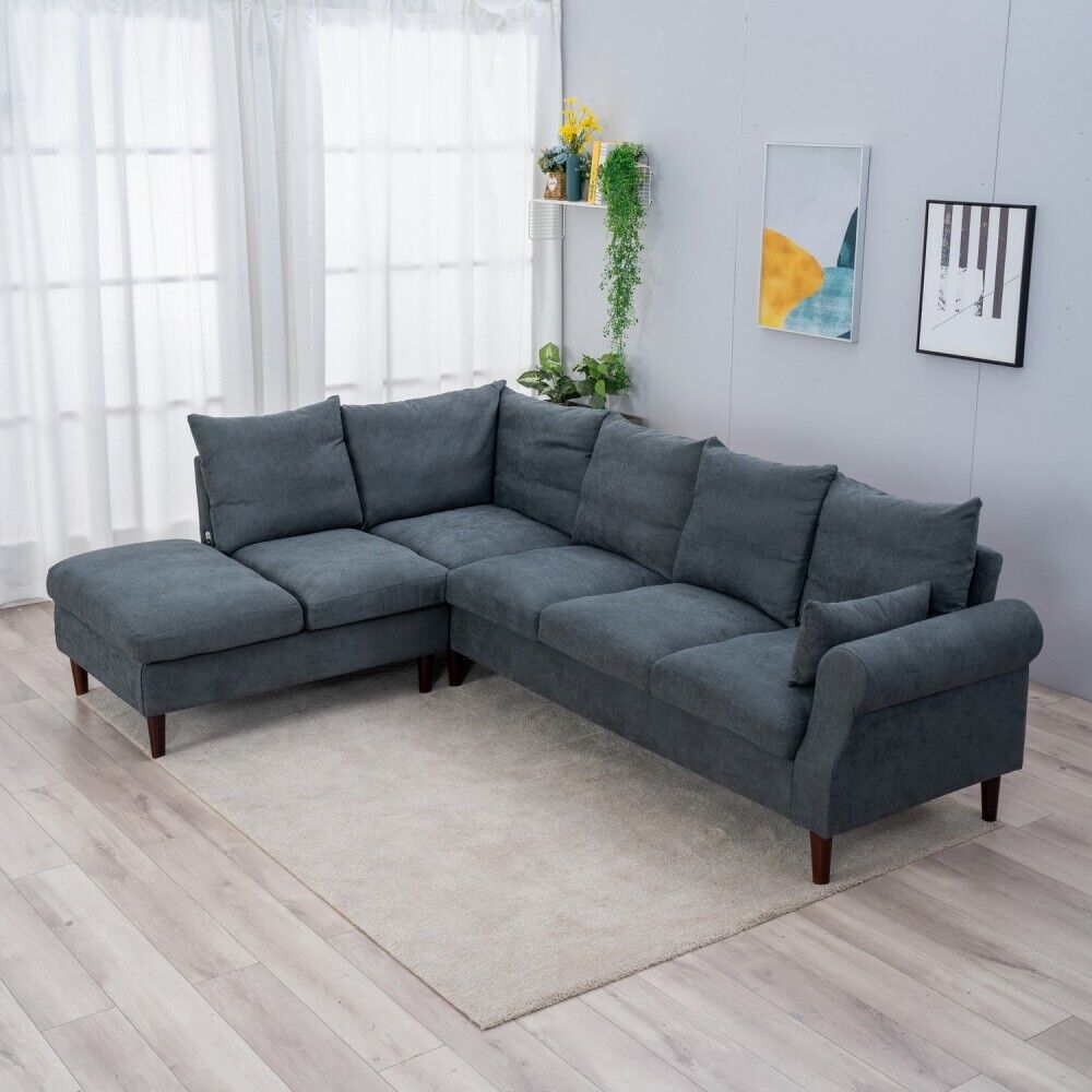 L-Shaped Corner Sofa, Sectional Couch with Built-in USB Port Chaise