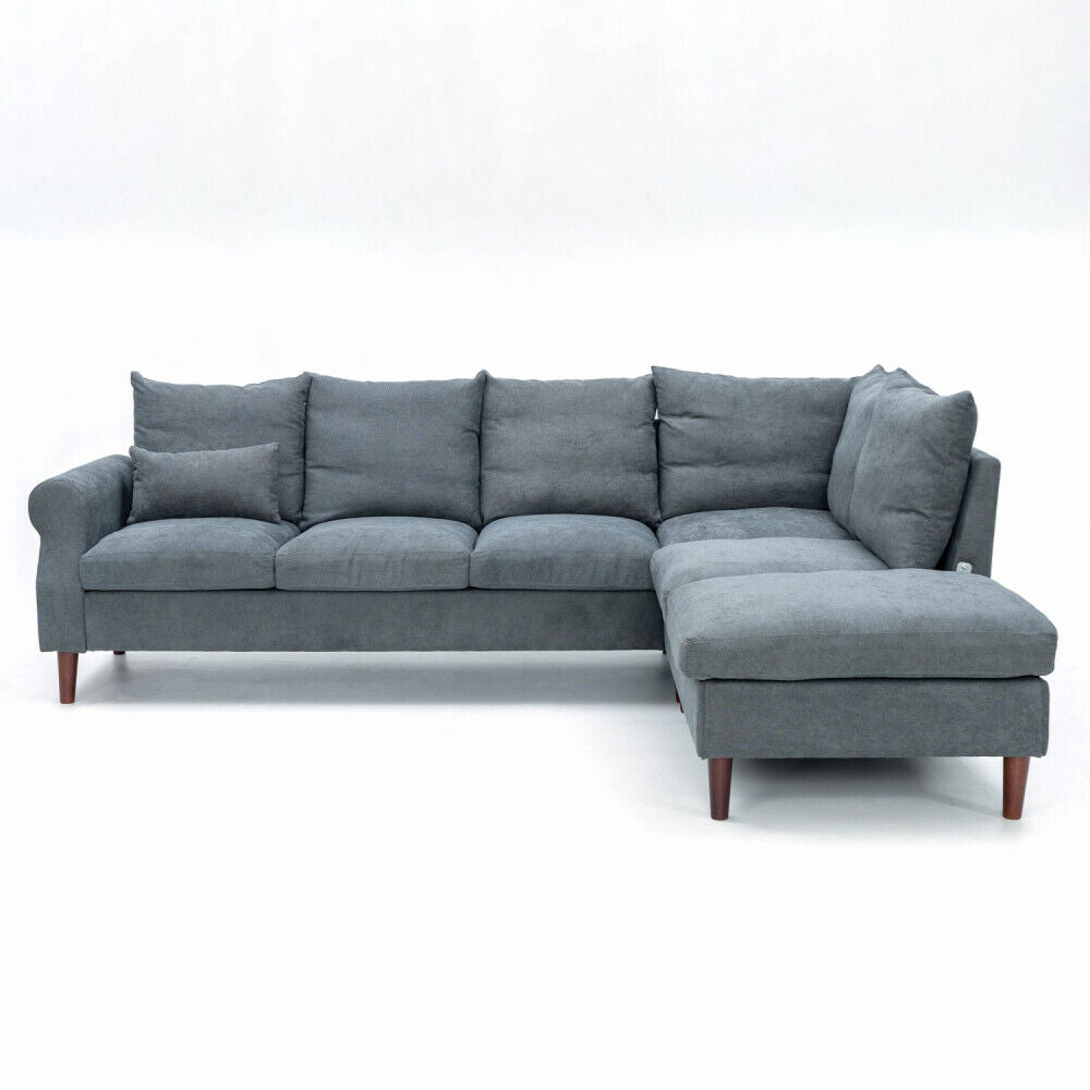 L-Shaped Corner Sofa, Sectional Couch with Built-in USB Port Chaise