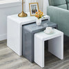 Nest of 3 Tables Grey Tempered Glass Top White High Gloss Side End Coffee Home