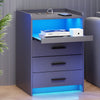 Bedside Table with Charging Station & Led Lights, Bedside Cabinet with 3 Drawers