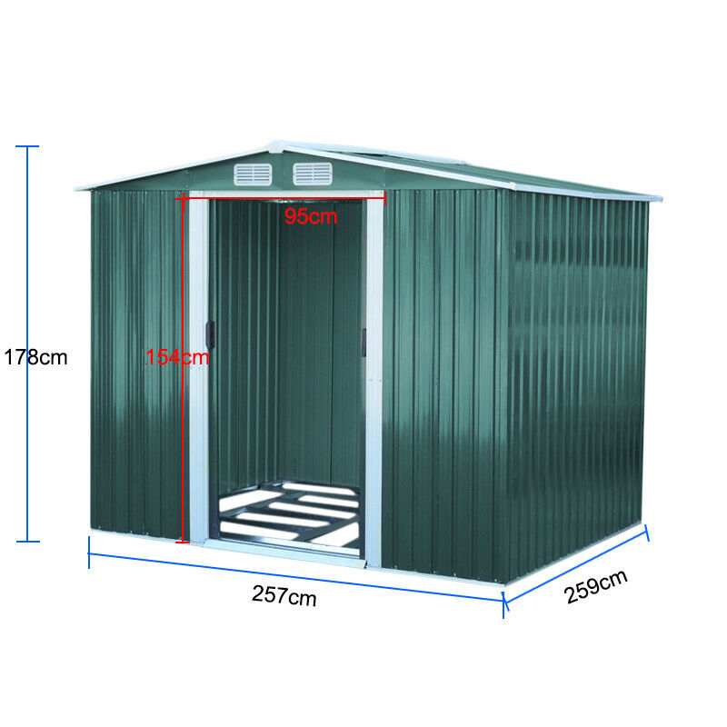 Garden Shed Metal Apex/Pent Roof Outdoor Storage House Tool Box With Foundation