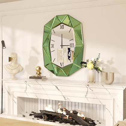 Large 3D Mirrored Wall Clock Beveled Glass Quartz Clock Art Dial Mute Wall Clock