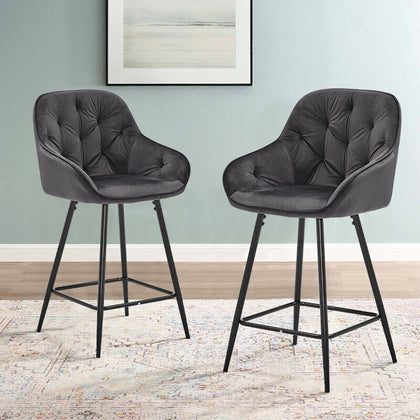 2X Bar Stools Kitchen Velvet Padded Bar Chair w/Metal Legs Dinning Room