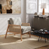 Mid-Century Modern Solid Wood Arm Chair Fabric Upholstered Armchair Rattan Chair