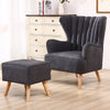 Fabric Upholstered Scallop Shell Wing Back Armchair Fireside Chair and Footstool