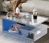 Wooden Coffee Table With Storage High Gloss Sofa End Table LED Light Living Room