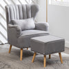 Fabric Upholstered Scallop Shell Wing Back Armchair Fireside Chair and Footstool