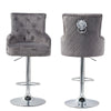 360° Swivel Black Grey Velvet Bar Stool Gas Lift Lion Head Elevated Chair Seat