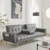 Sofa Bed 3 Seater Faux Leather Click Clack Couch Cup Holders Grey Cream Black