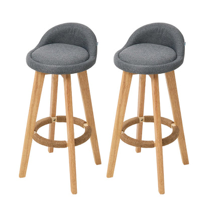 2pcs Breakfast Bar Stools Low Back Linen Padded High Chair Wooden Legs Barstool