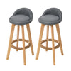 2pcs Breakfast Bar Stools Low Back Linen Padded High Chair Wooden Legs Barstool