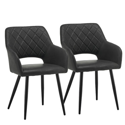 2 Pcs Dining Chairs Faux Leather Diamond Cushion Seat With Hole Brown Grey