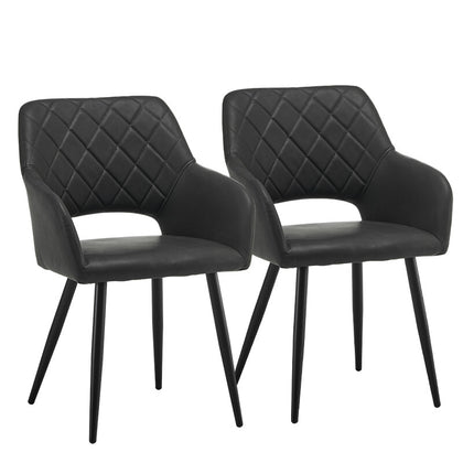 2 Pcs Brown GreyDining Chairs Faux Leather Diamond Cushion Seat With Hole