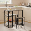 3pcs Dining Table Set w/ 2 Bar Stools,Small Kitchen Table&Storage Shelves Flat