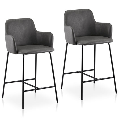 2PCs Faux Leather Bar Stool Breakfast Kitchen Bar Chair w/ Backrest Footrest