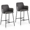 2PCs Faux Leather Bar Stool Breakfast Kitchen Bar Chair w/ Backrest Footrest