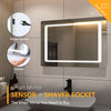 illuminated Bathroom Mirror with Shaver Socket Demister Touch Sensor Modern